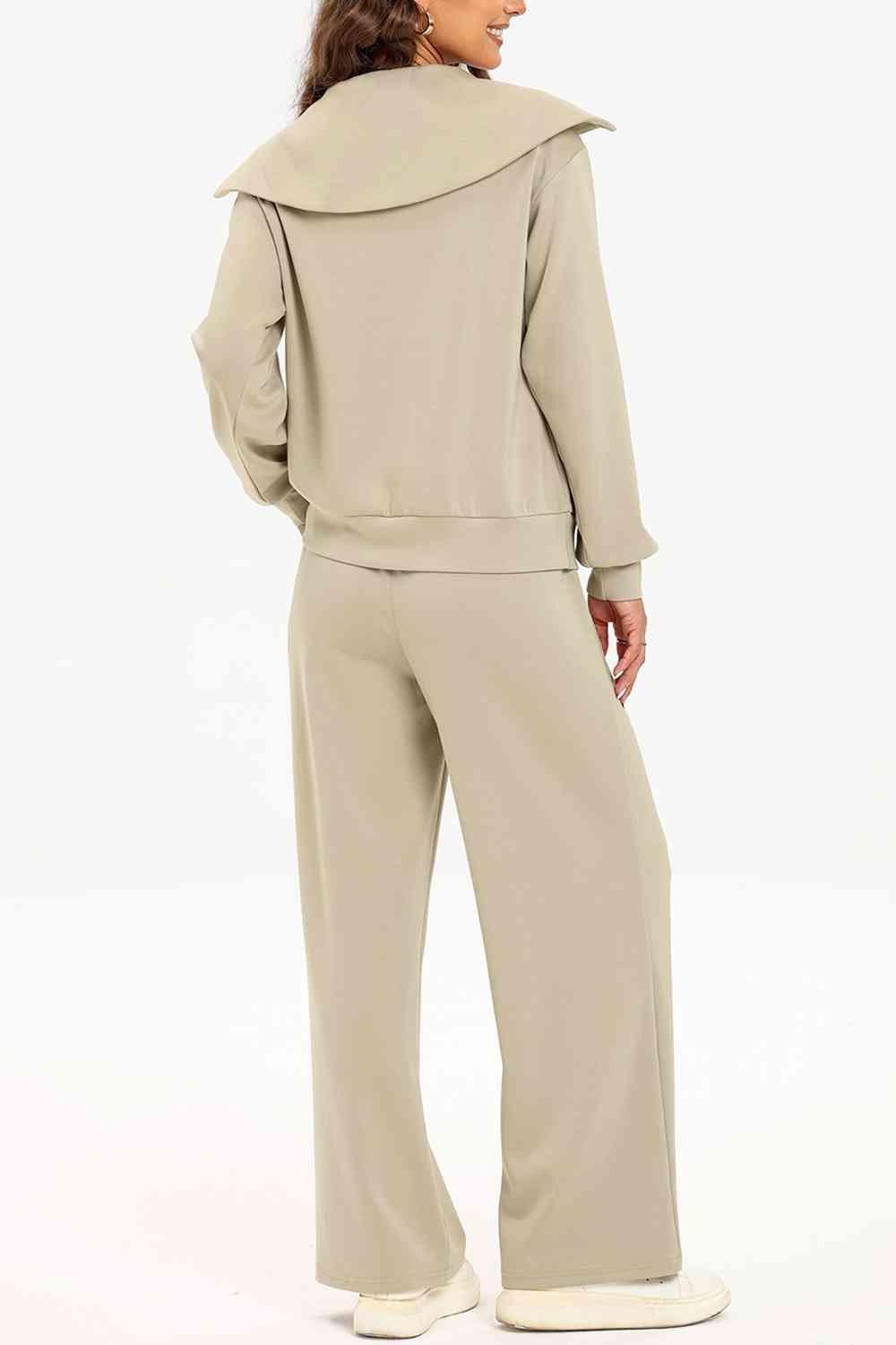 Bona Fide Fashion - Half Zip Collared Neck Sweatshirt and Pants Set - Women Fashion - Bona Fide Fashion