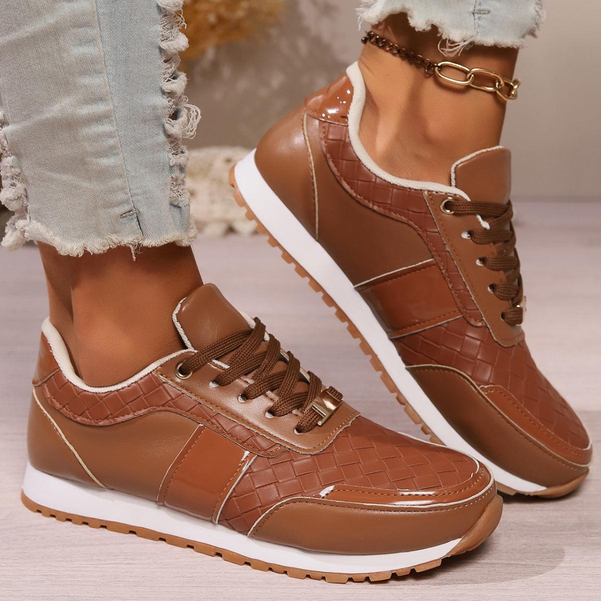 Bona Fide Fashion - Lace-Up PU Leather Sneakers - Women Fashion - Bona Fide Fashion