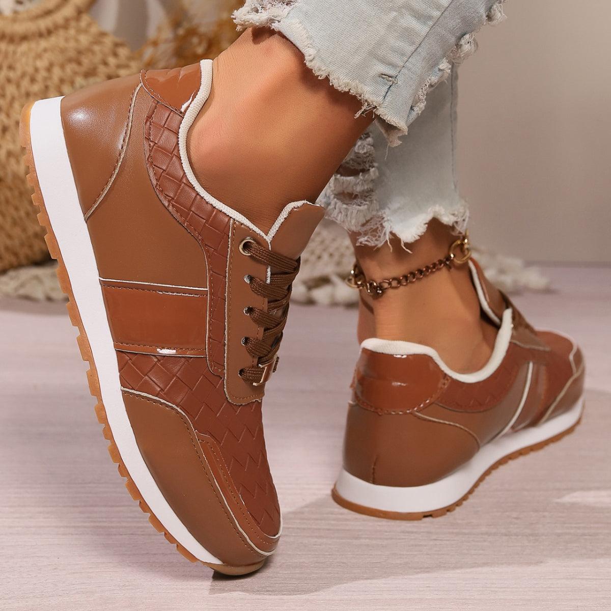 Bona Fide Fashion - Lace-Up PU Leather Sneakers - Women Fashion - Bona Fide Fashion