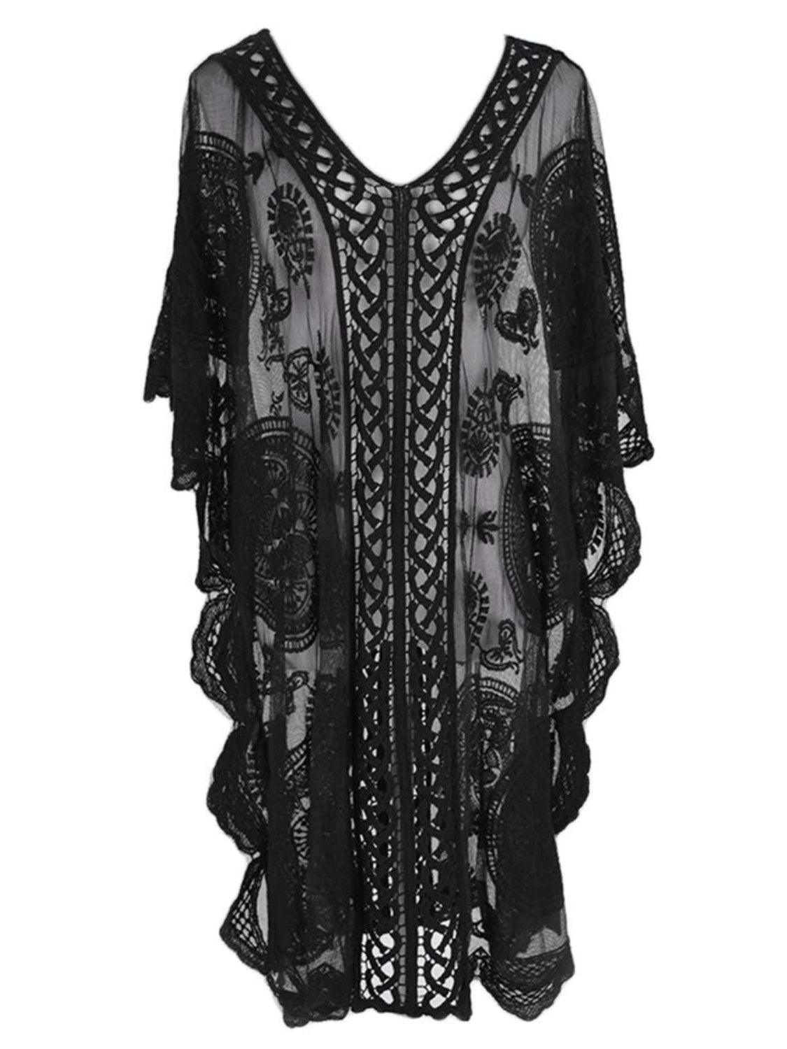 Bona Fide Fashion - Lace V-Neck Half Sleeve Cover-Up - Women Fashion - Bona Fide Fashion