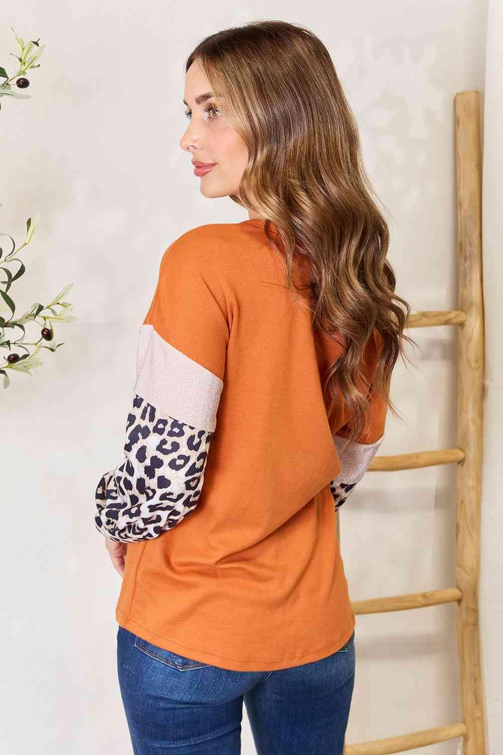 Bona Fide Fashion - Leopard Long Sleeve Round Neck Sweatshirt - Women Fashion - Bona Fide Fashion