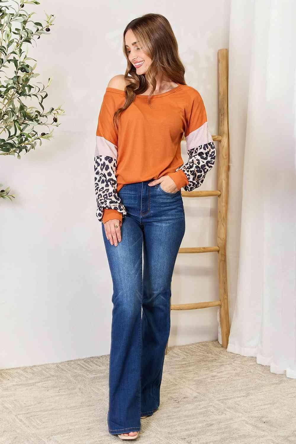 Bona Fide Fashion - Leopard Long Sleeve Round Neck Sweatshirt - Women Fashion - Bona Fide Fashion