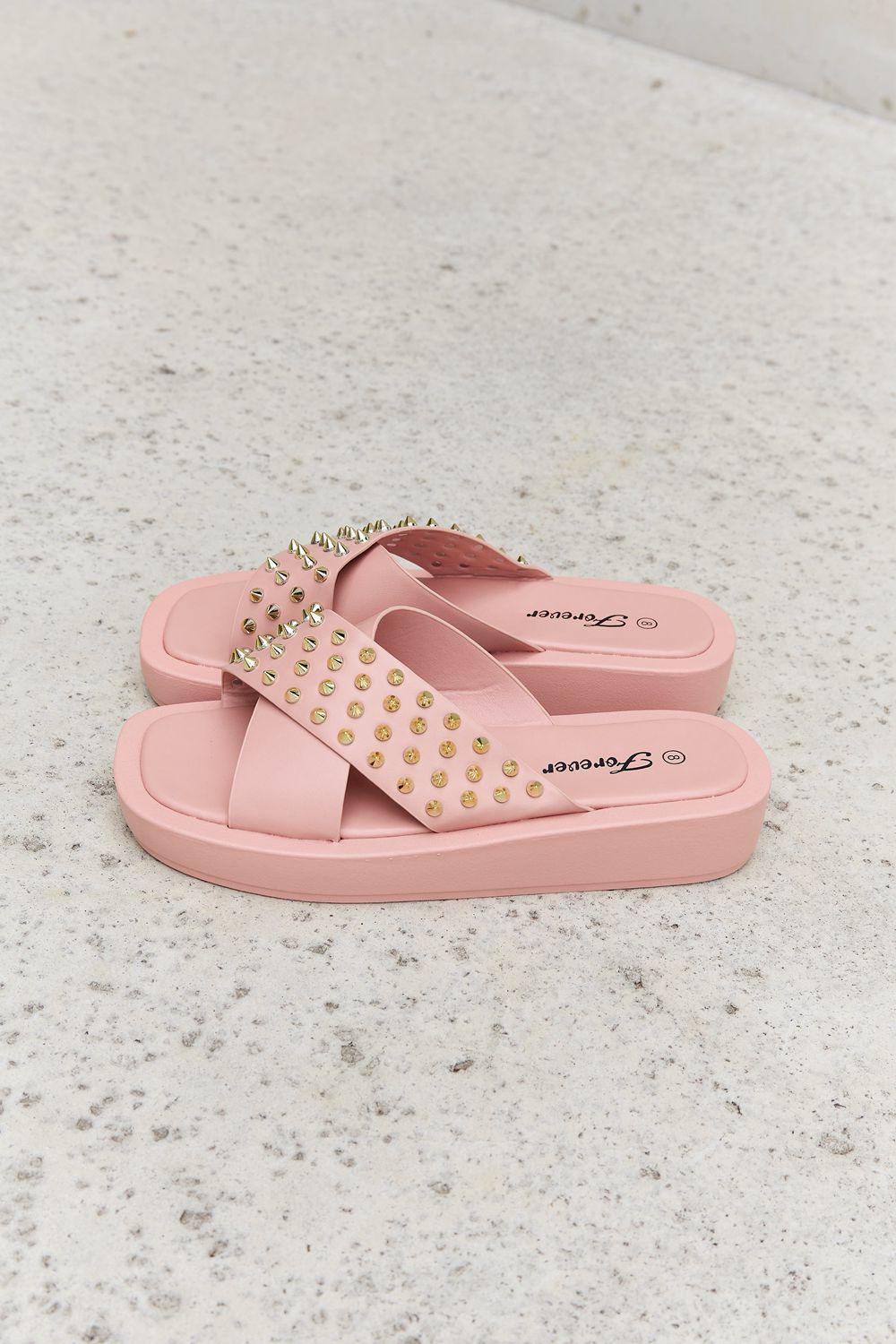 Bona Fide Fashion - Link Studded Cross Strap Sandals in Blush - Women Fashion - Bona Fide Fashion