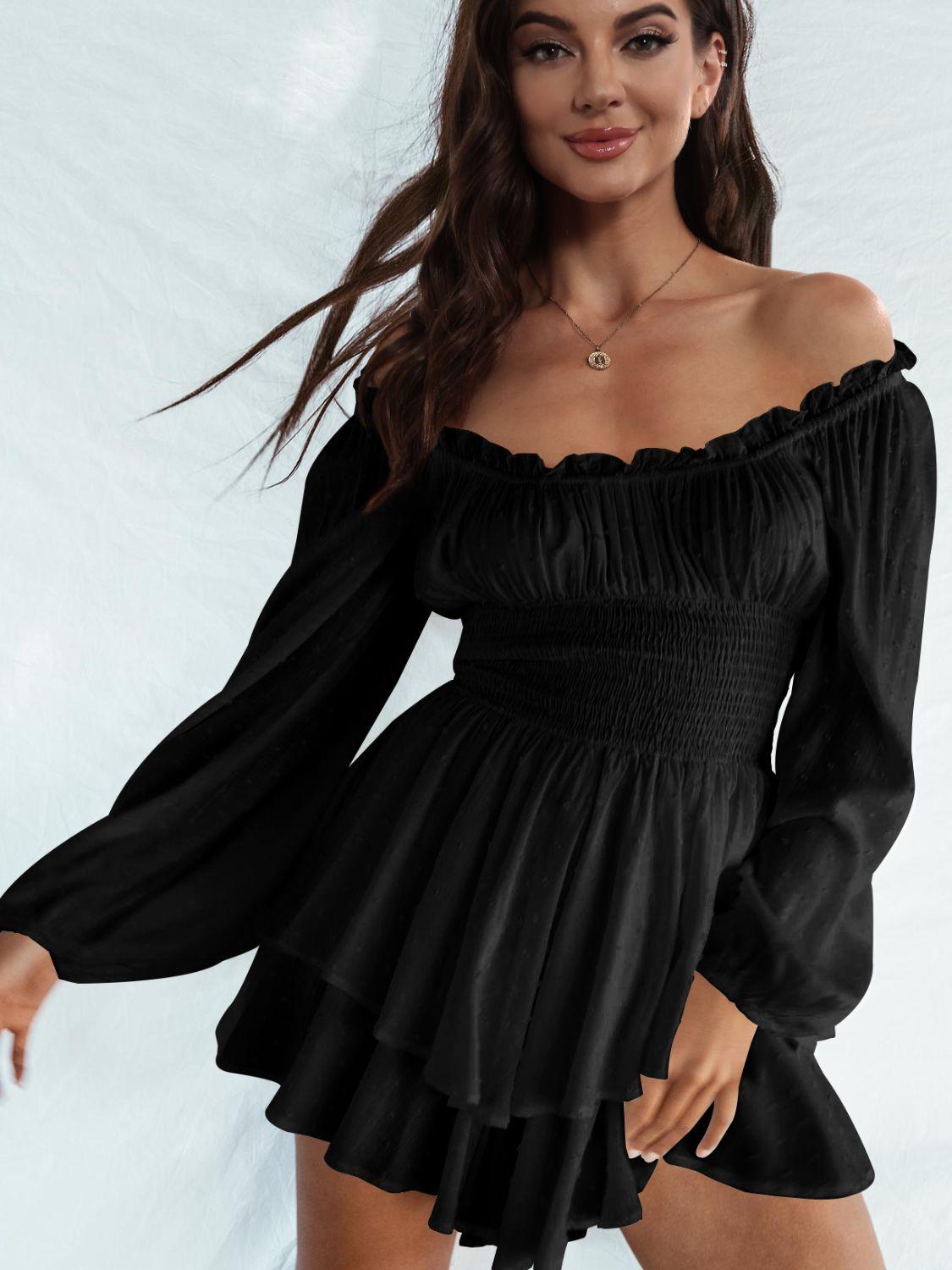 Bona Fide Fashion - Off Shoulder Smocked Waist Romper - Women Fashion - Bona Fide Fashion