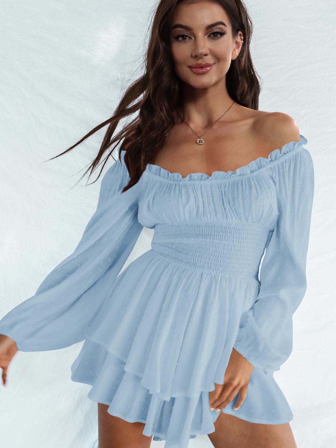 Bona Fide Fashion - Off Shoulder Smocked Waist Romper - Women Fashion - Bona Fide Fashion