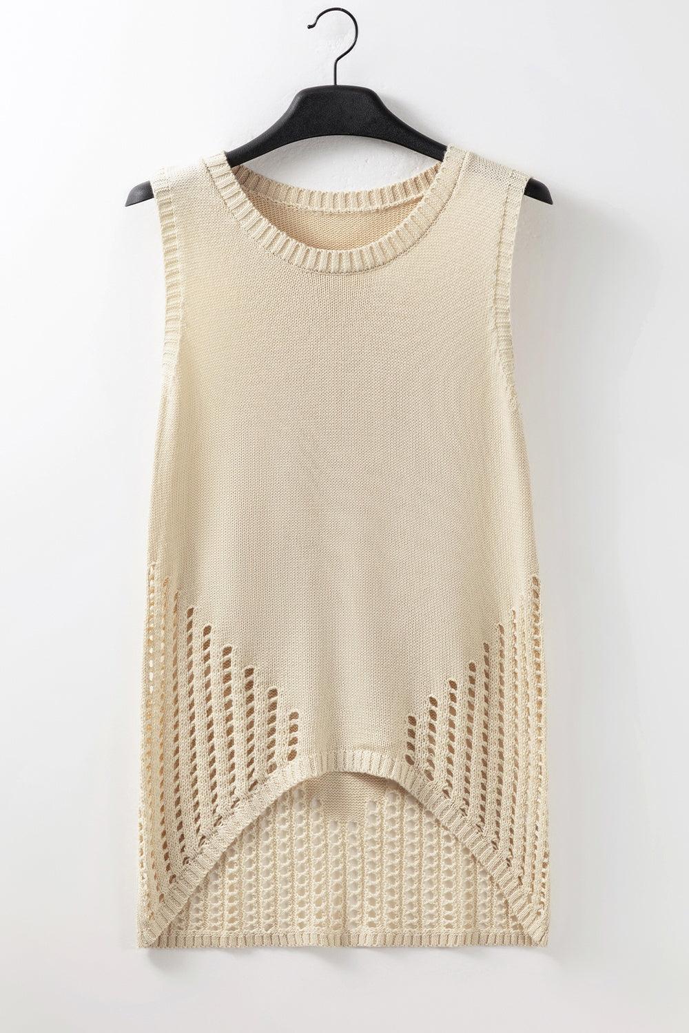 Bona Fide Fashion - Openwork Round Neck Knit Vest - Women Fashion - Bona Fide Fashion