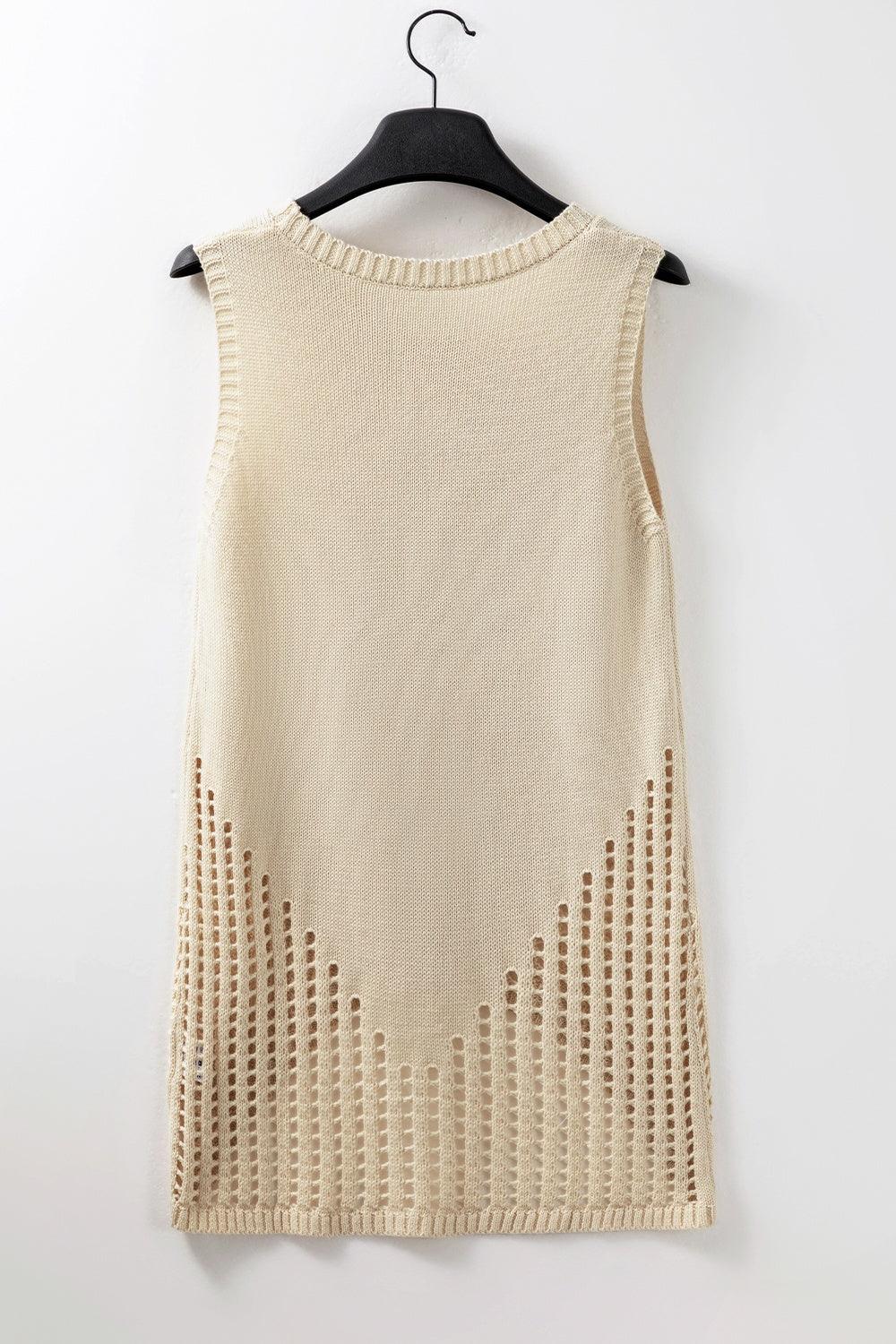 Bona Fide Fashion - Openwork Round Neck Knit Vest - Women Fashion - Bona Fide Fashion