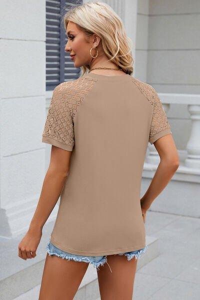 Bona Fide Fashion - Openwork Round Neck Short Sleeve T-Shirt - Women Fashion - Bona Fide Fashion