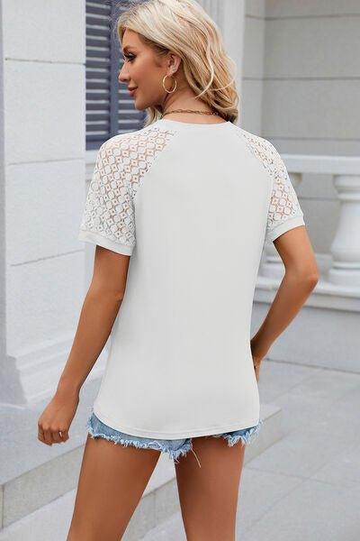 Bona Fide Fashion - Openwork Round Neck Short Sleeve T-Shirt - Women Fashion - Bona Fide Fashion