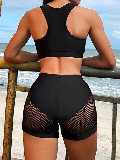 Bona Fide Fashion - Openwork Sleeveless Top and Shorts Swim Set - Women Fashion - Bona Fide Fashion