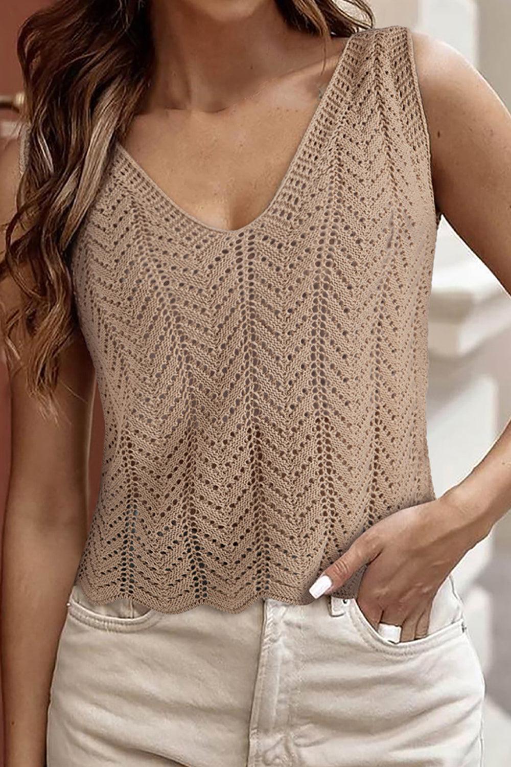 Bona Fide Fashion - Openwork V-Neck knit Vest - Women Fashion - Bona Fide Fashion