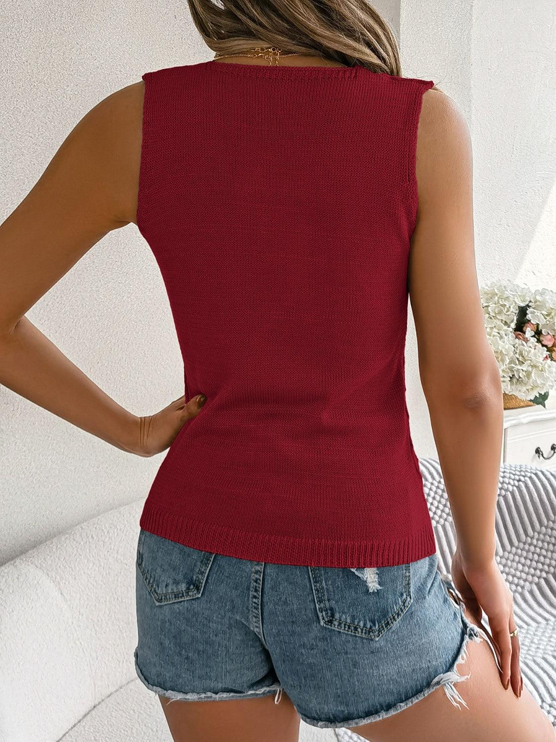 Bona Fide Fashion - Openwork V-Neck Knit Vest - Women Fashion - Bona Fide Fashion