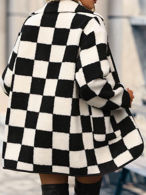 Bona Fide Fashion - Plus Size Checkered Button Front Coat with Pockets - Women Fashion - Bona Fide Fashion