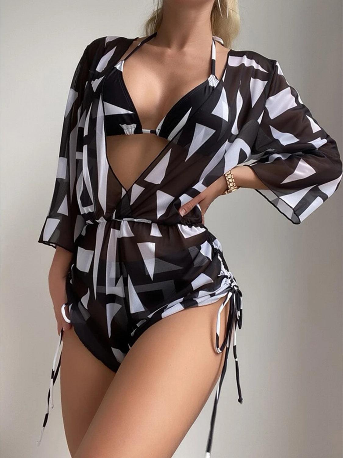 Bona Fide Fashion - Printed Halter Neck Bikini and Cover Up Swim Set - Women Fashion - Bona Fide Fashion
