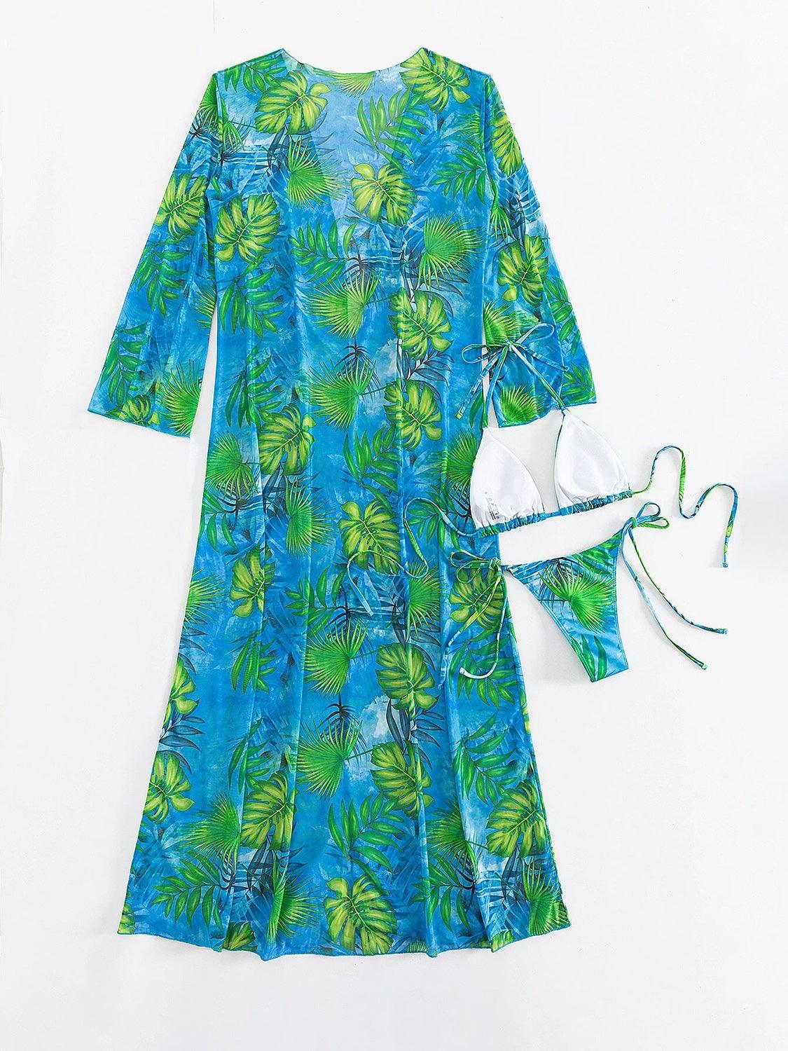Bona Fide Fashion - Printed Halter Neck Three-Piece Swim Set - Women Fashion - Bona Fide Fashion