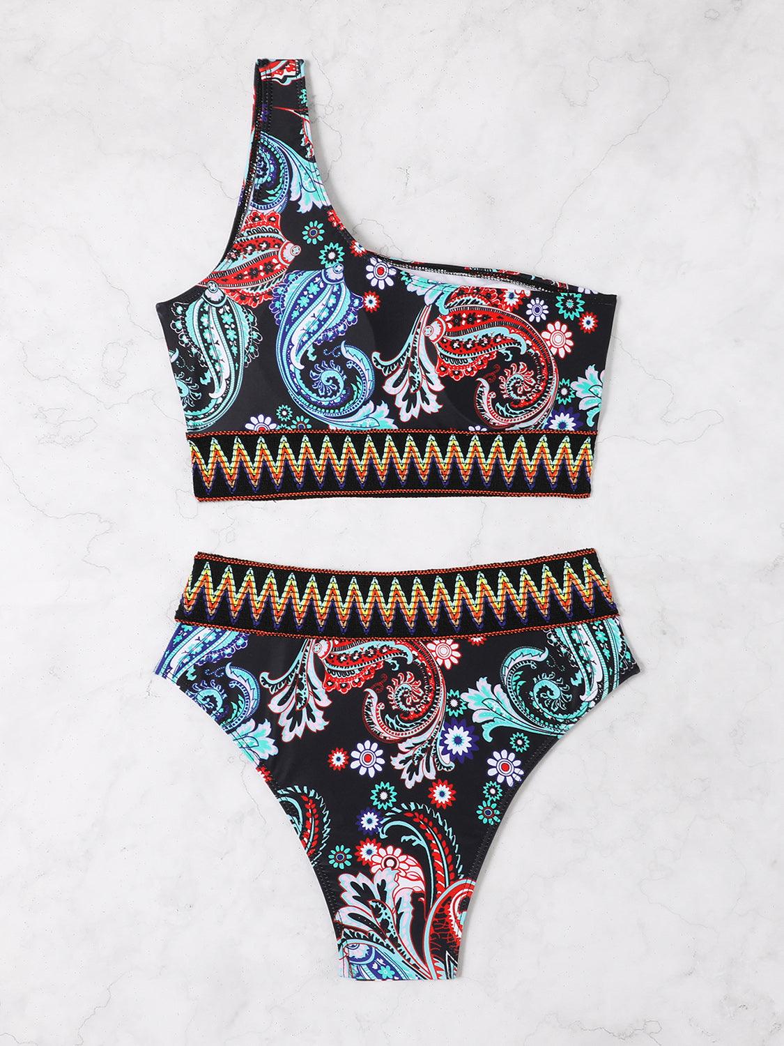 Bona Fide Fashion - Printed One Shoulder Two-Piece Swim Set - Women Fashion - Bona Fide Fashion
