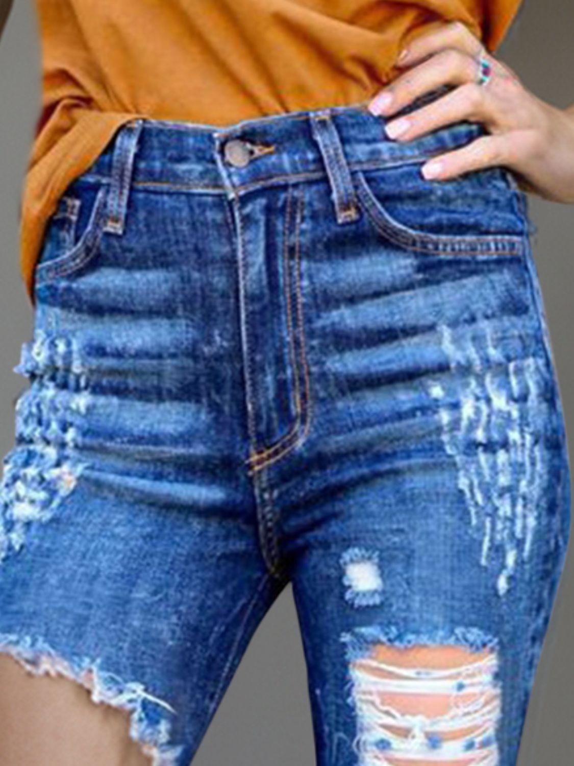 Bona Fide Fashion - Raw Hem Distressed Bootcut Jeans - Women Fashion - Bona Fide Fashion
