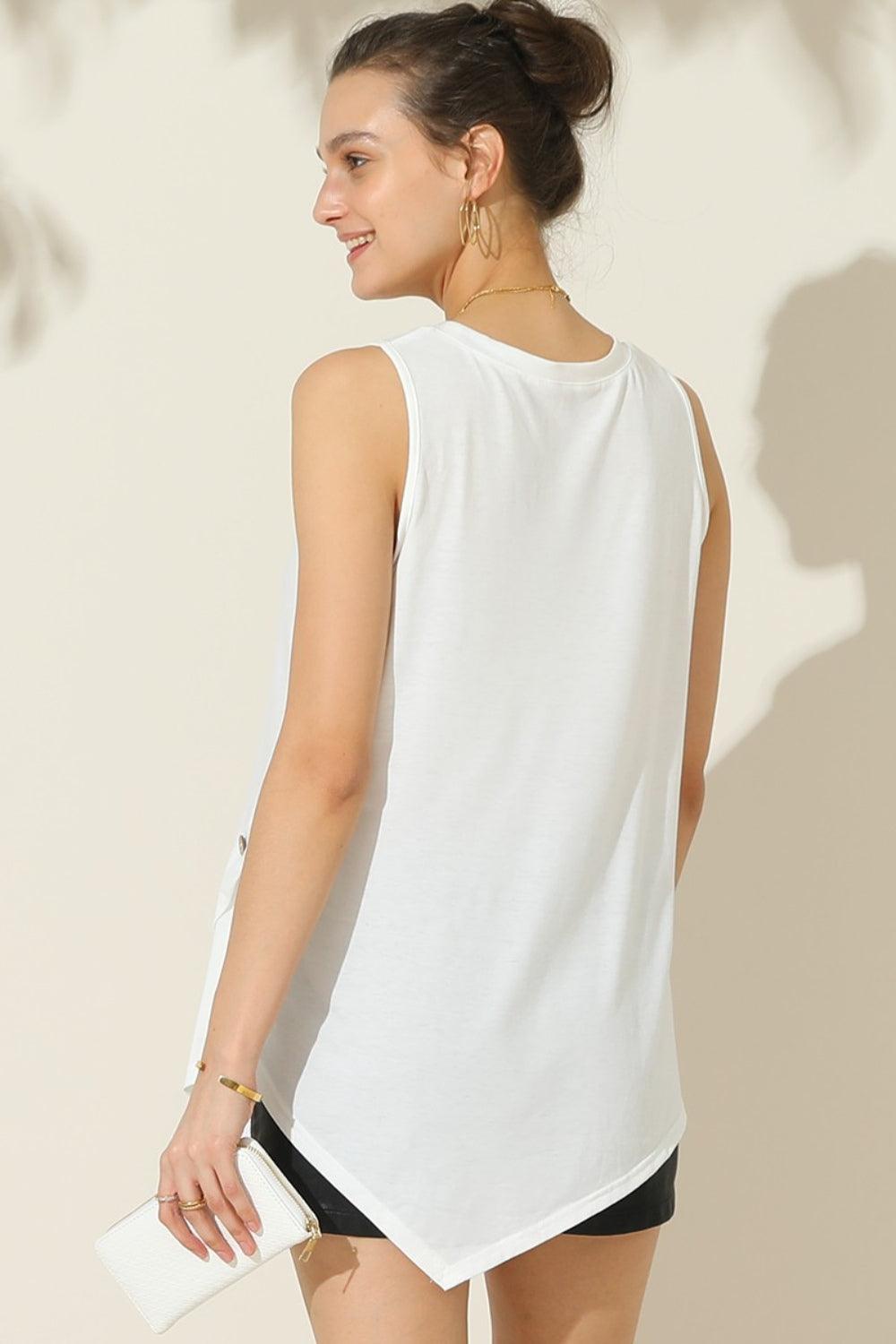 Bona Fide Fashion - Round Neck Button Side Tank - Women Fashion - Bona Fide Fashion