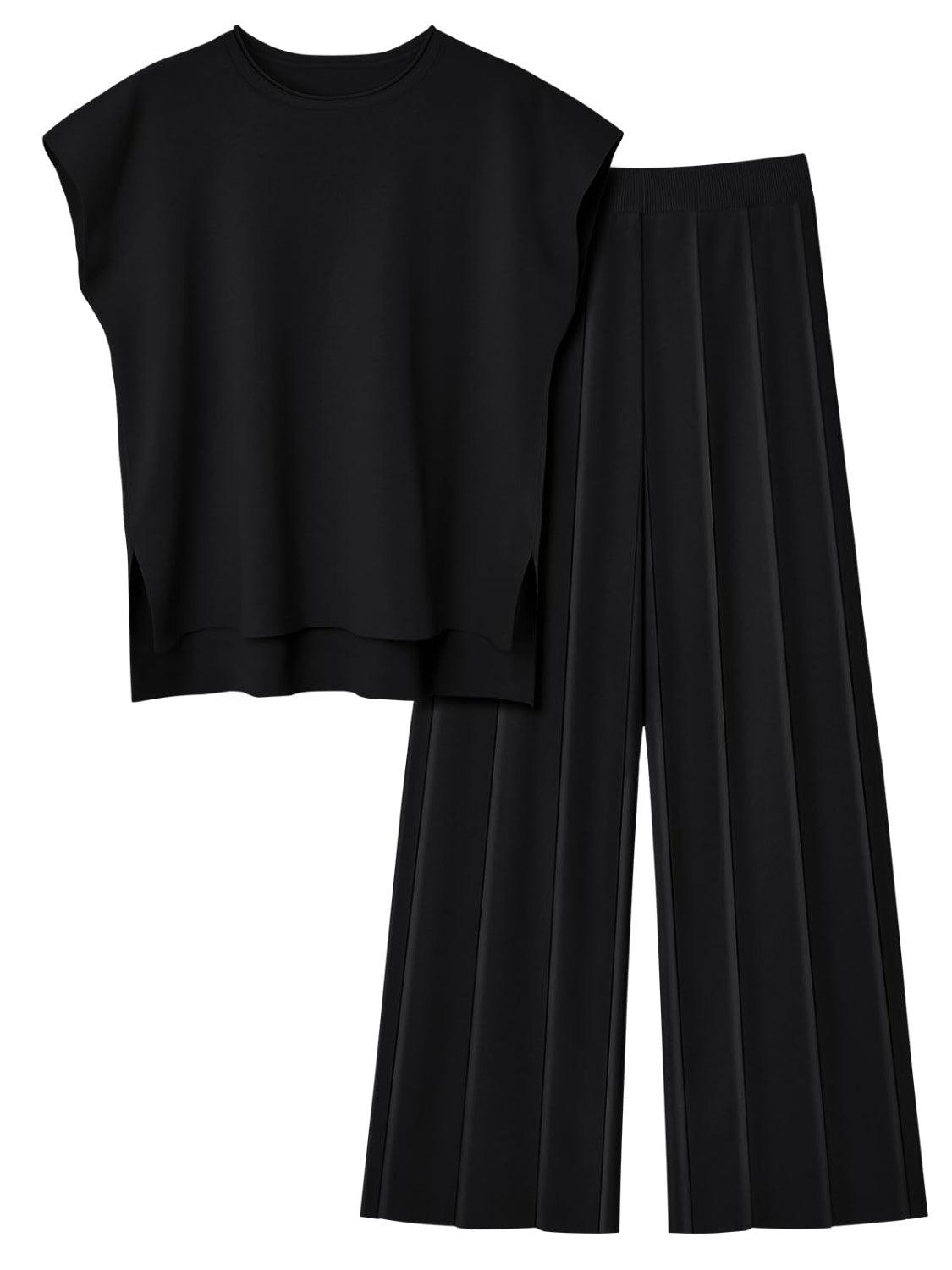 Bona Fide Fashion - Round Neck Cap Sleeve Top and Bottom Knit Set - Women Fashion - Bona Fide Fashion