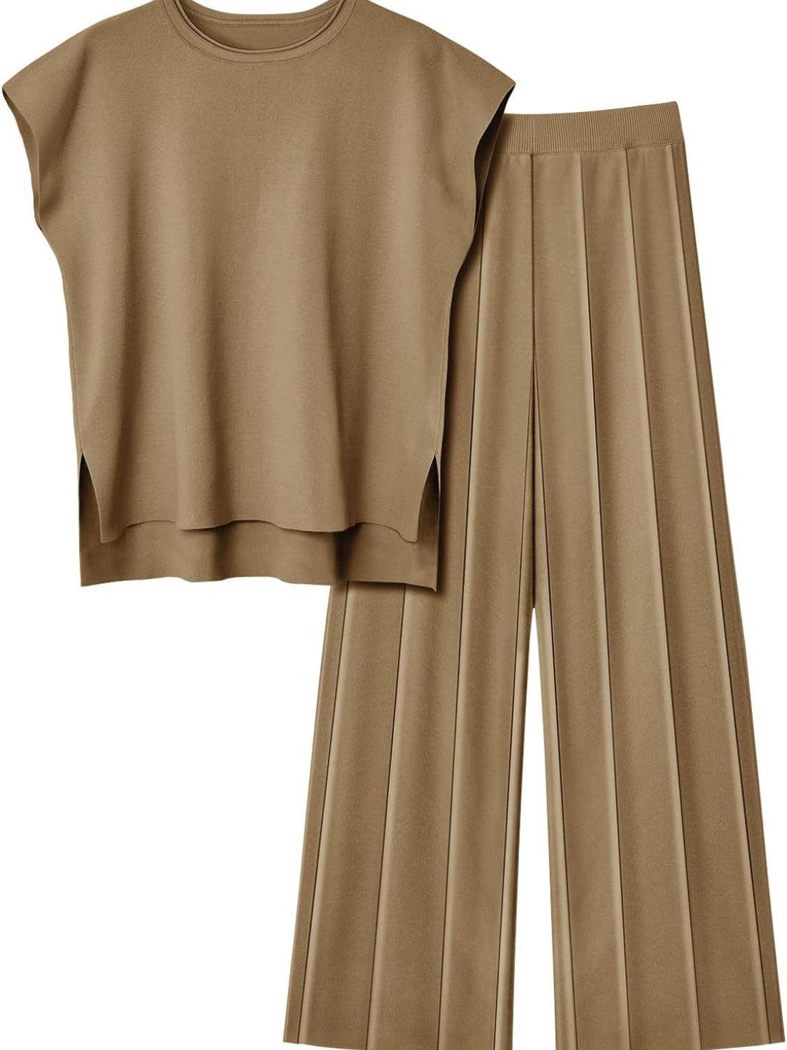 Bona Fide Fashion - Round Neck Cap Sleeve Top and Bottom Knit Set - Women Fashion - Bona Fide Fashion