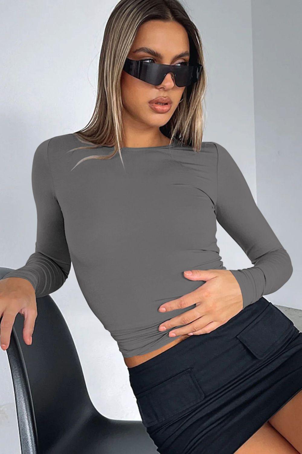 Bona Fide Fashion - Round Neck Long-Sleeve Top - Women Fashion - Bona Fide Fashion