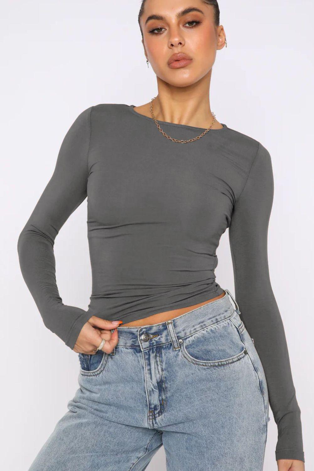 Bona Fide Fashion - Round Neck Long-Sleeve Top - Women Fashion - Bona Fide Fashion