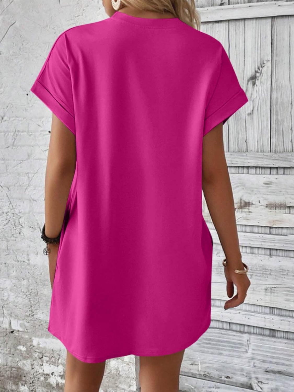 Bona Fide Fashion - Round Neck Short Sleeve Mini Dress - Women Fashion - Bona Fide Fashion