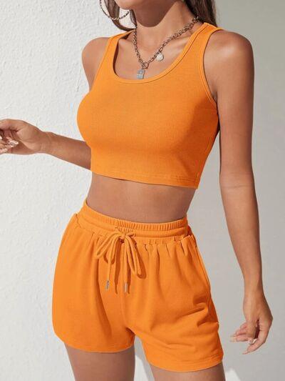 Bona Fide Fashion - Scoop Neck Wide Strap Top and Drawstring Shorts Set - Women Fashion - Bona Fide Fashion