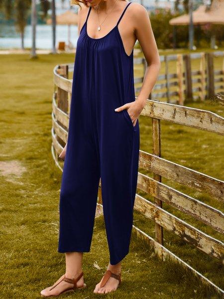 Bona Fide Fashion - Solid Color Slip Pocket Loose Suspender Jumpsuit - Women Fashion HFHD38VT7A - Bona Fide Fashion