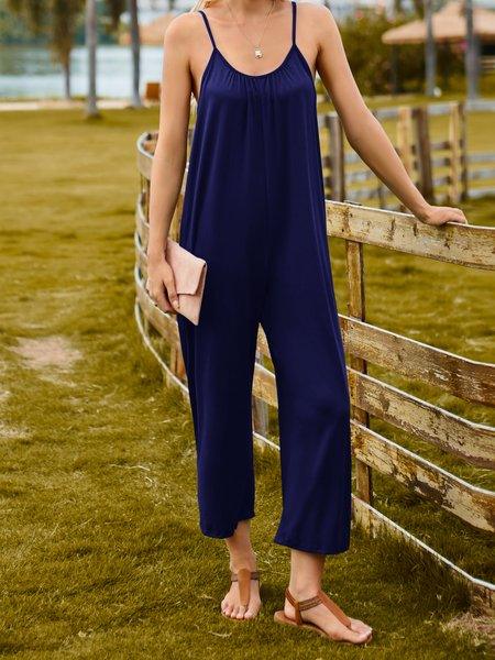 Bona Fide Fashion - Solid Color Slip Pocket Loose Suspender Jumpsuit - Women Fashion HFHD38VT7A - Bona Fide Fashion