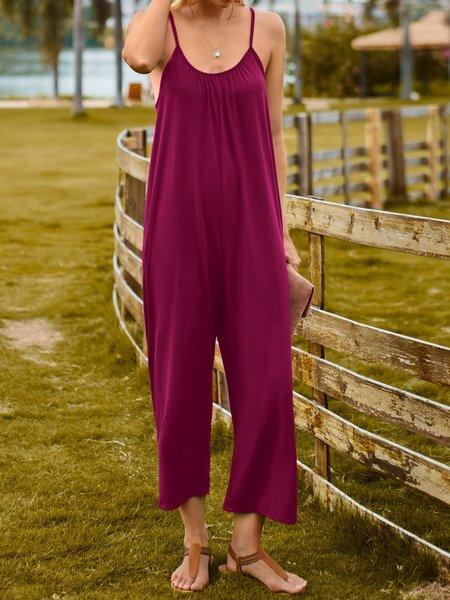 Bona Fide Fashion - Solid Color Slip Pocket Loose Suspender Jumpsuit - Women Fashion HFHD38VT7A - Bona Fide Fashion