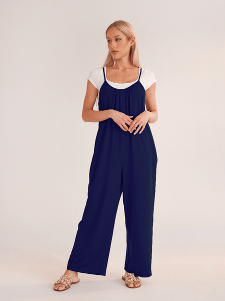 Bona Fide Fashion - Solid Color Slip Pocket Loose Suspender Jumpsuit - Women Fashion HFHD38VT7A - Bona Fide Fashion