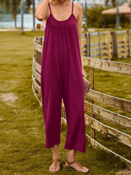 Bona Fide Fashion - Solid Color Slip Pocket Loose Suspender Jumpsuit - Women Fashion HFHD38VT7A - Bona Fide Fashion