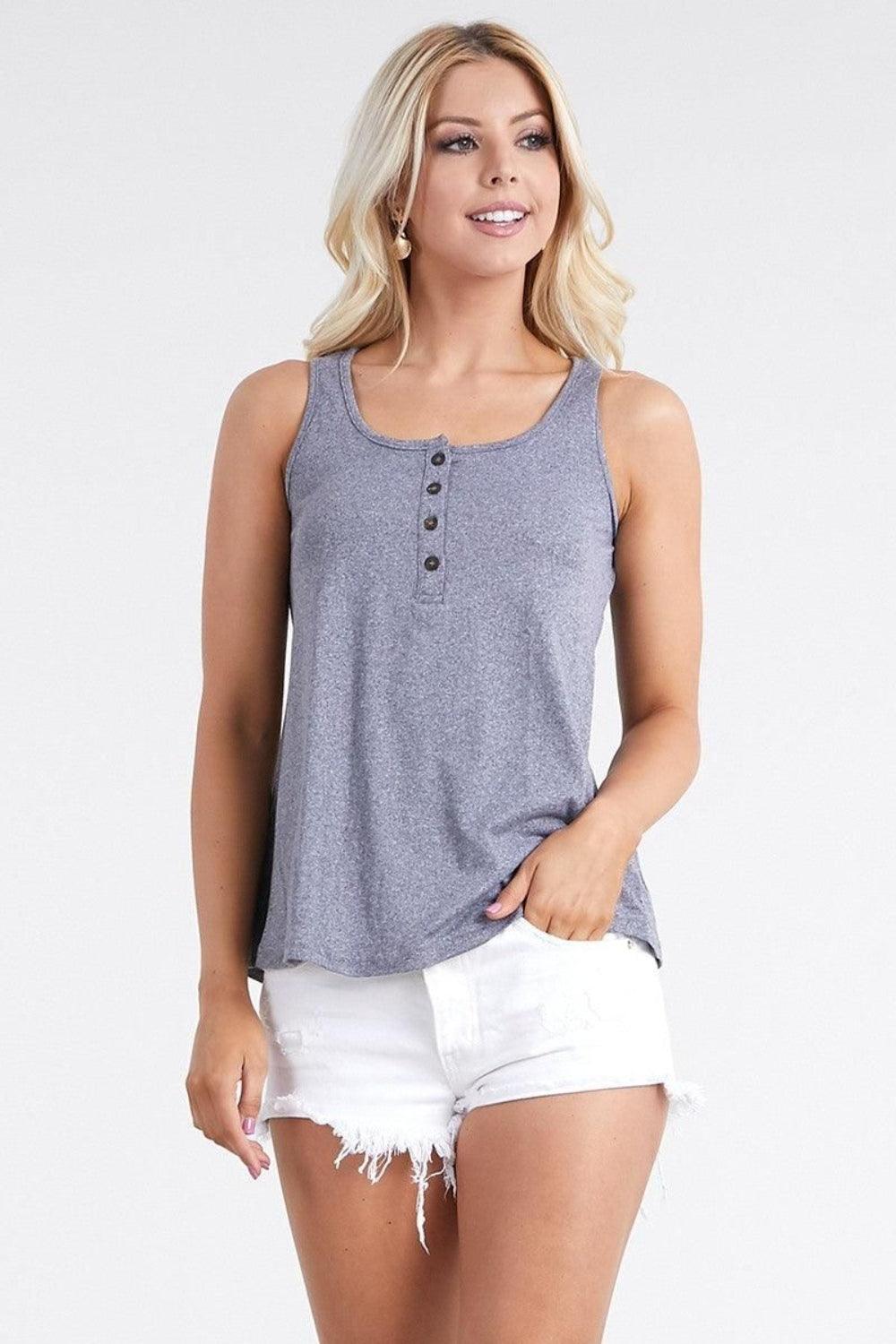 Bona Fide Fashion - Square Neck Half Button Tank - Women Fashion - Bona Fide Fashion