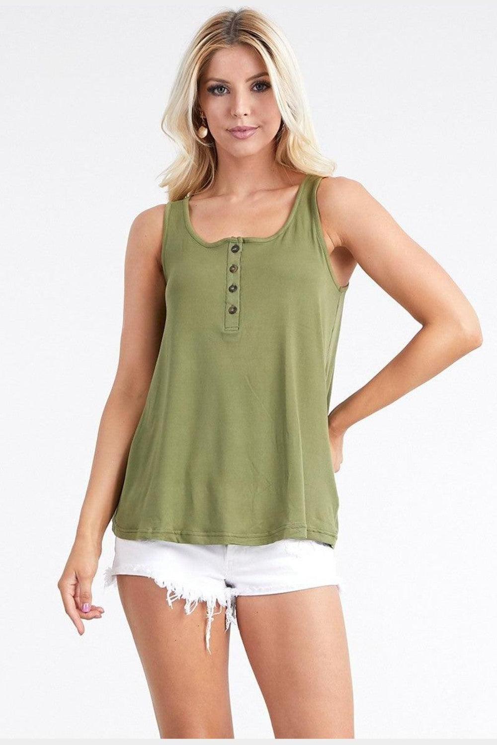 Bona Fide Fashion - Square Neck Half Button Tank - Women Fashion - Bona Fide Fashion