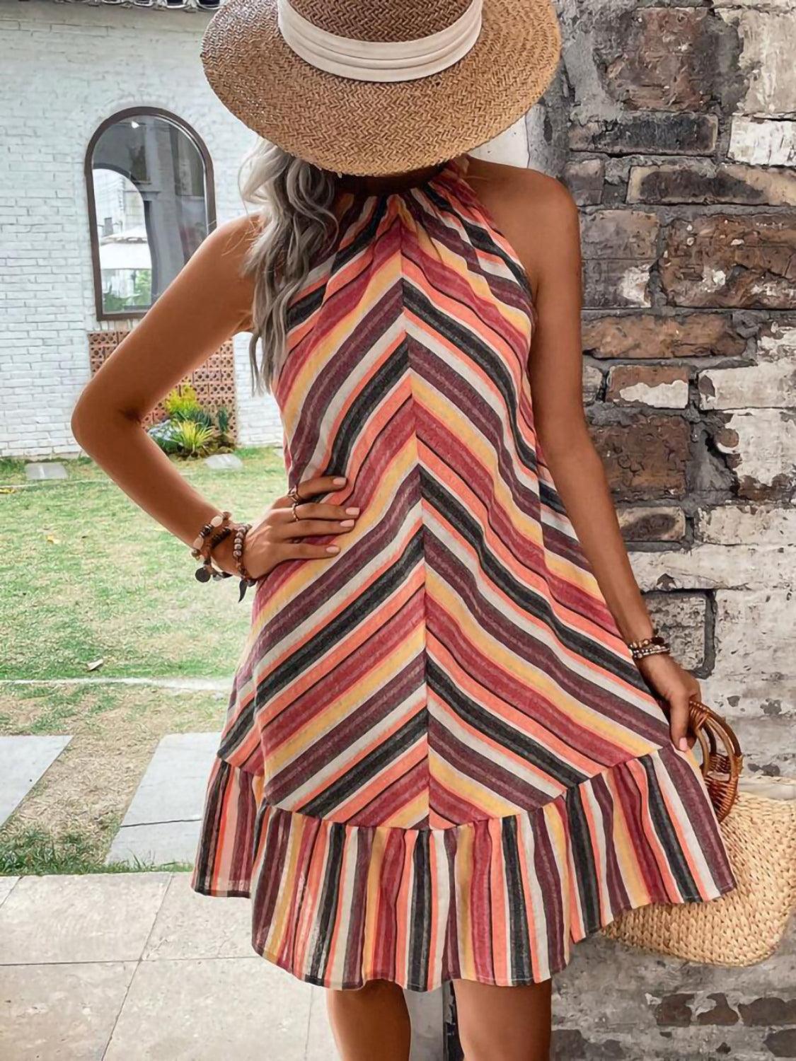 Bona Fide Fashion - Striped Grecian Neck Dress - Women Fashion - Bona Fide Fashion