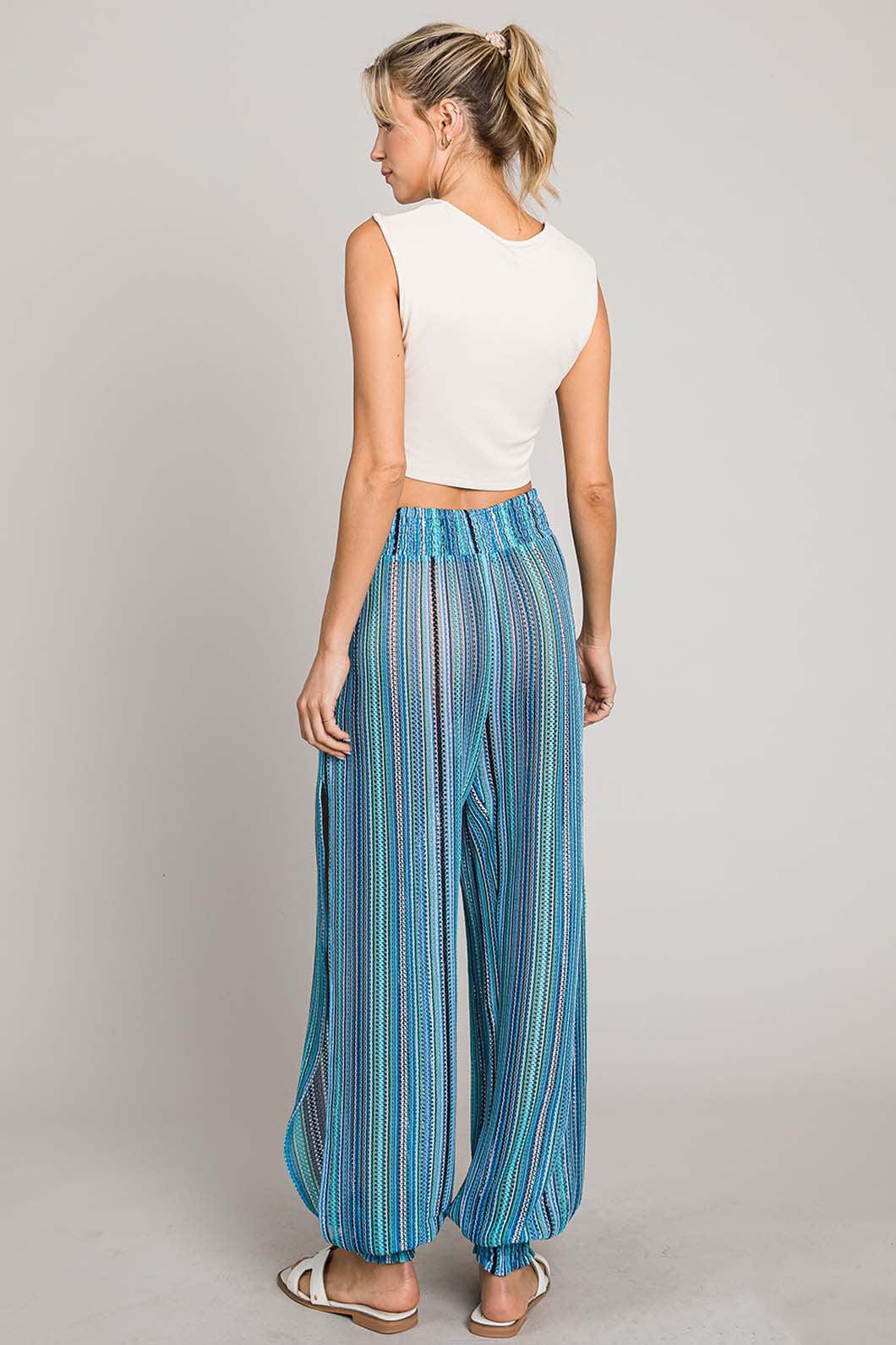 Bona Fide Fashion - Striped Smocked Cover Up Pants - Women Fashion - Bona Fide Fashion
