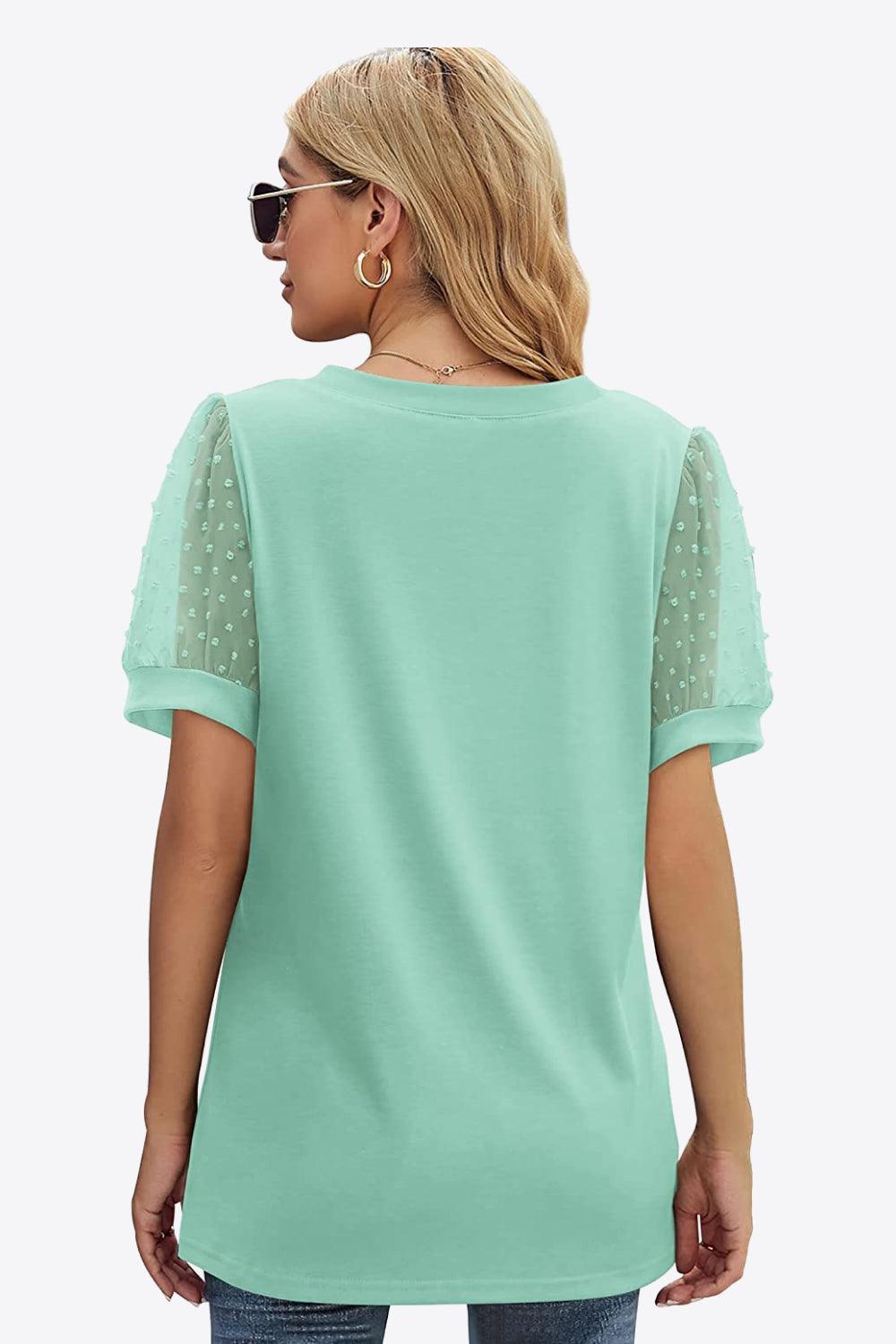 Bona Fide Fashion - Swiss Dot Puff Sleeve V-Neck Tee - Women Fashion - Bona Fide Fashion