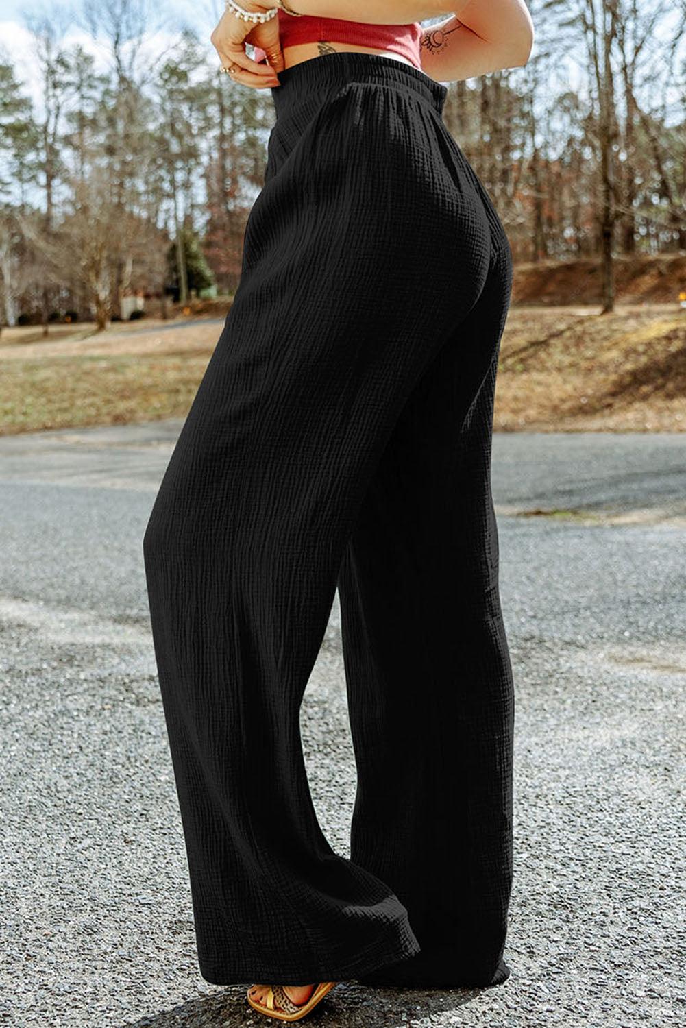 Bona Fide Fashion - Texture Tied Wide Leg Pants - Women Fashion - Bona Fide Fashion