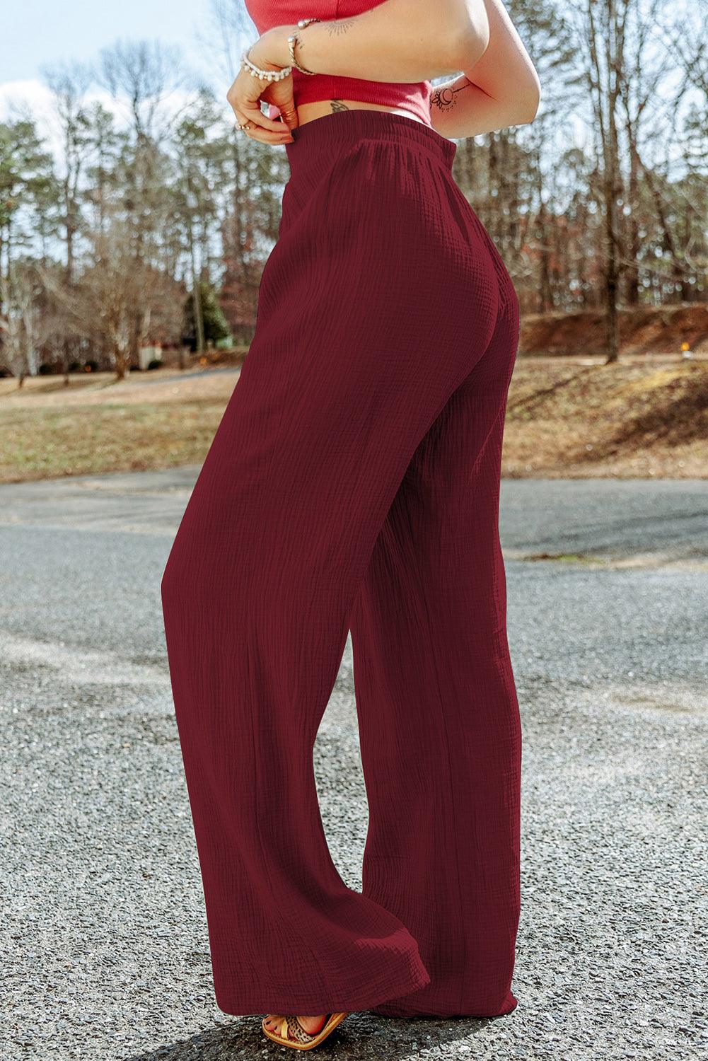 Bona Fide Fashion - Texture Tied Wide Leg Pants - Women Fashion - Bona Fide Fashion