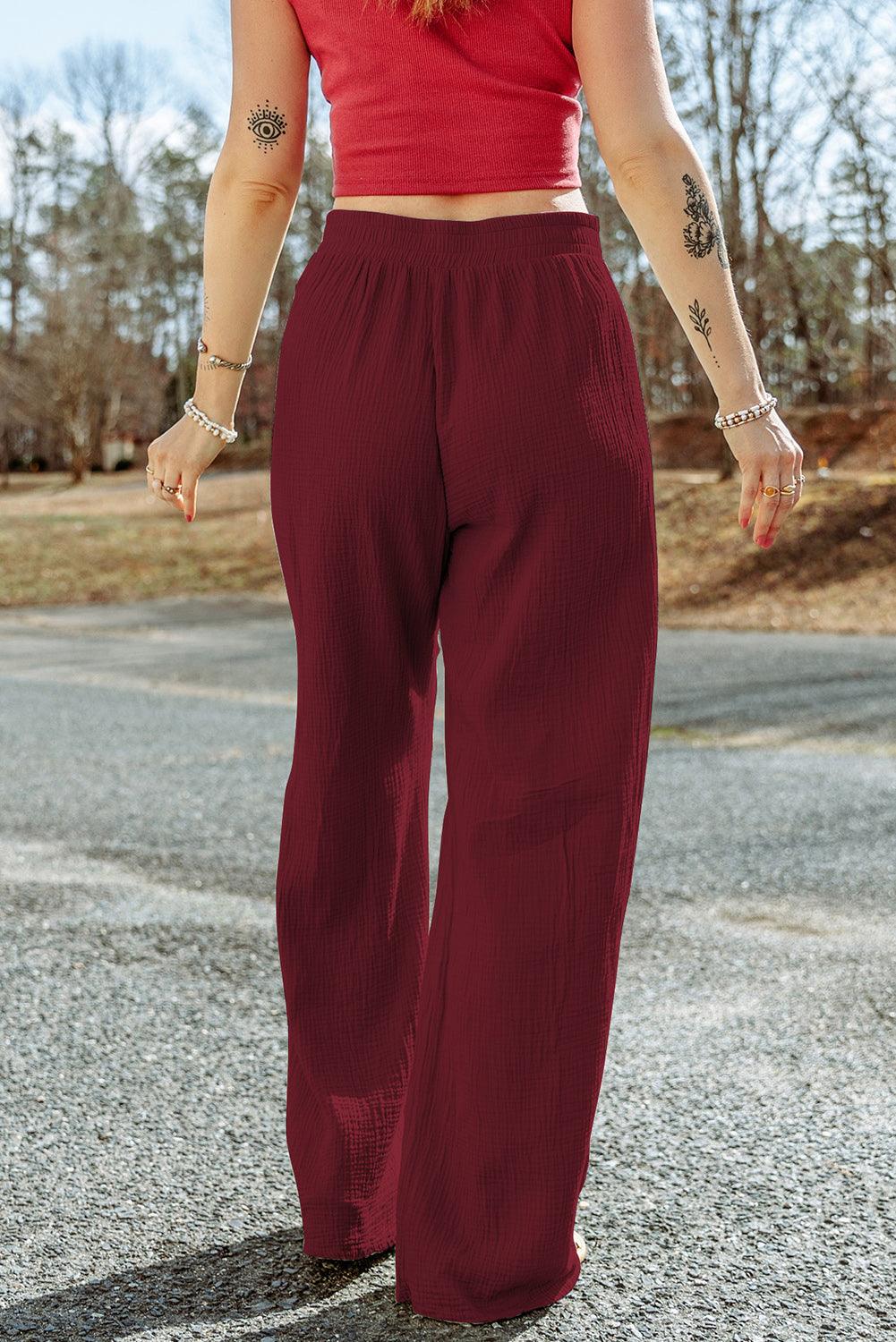 Bona Fide Fashion - Texture Tied Wide Leg Pants - Women Fashion - Bona Fide Fashion