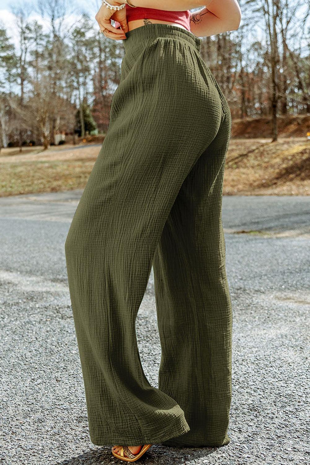 Bona Fide Fashion - Texture Tied Wide Leg Pants - Women Fashion - Bona Fide Fashion