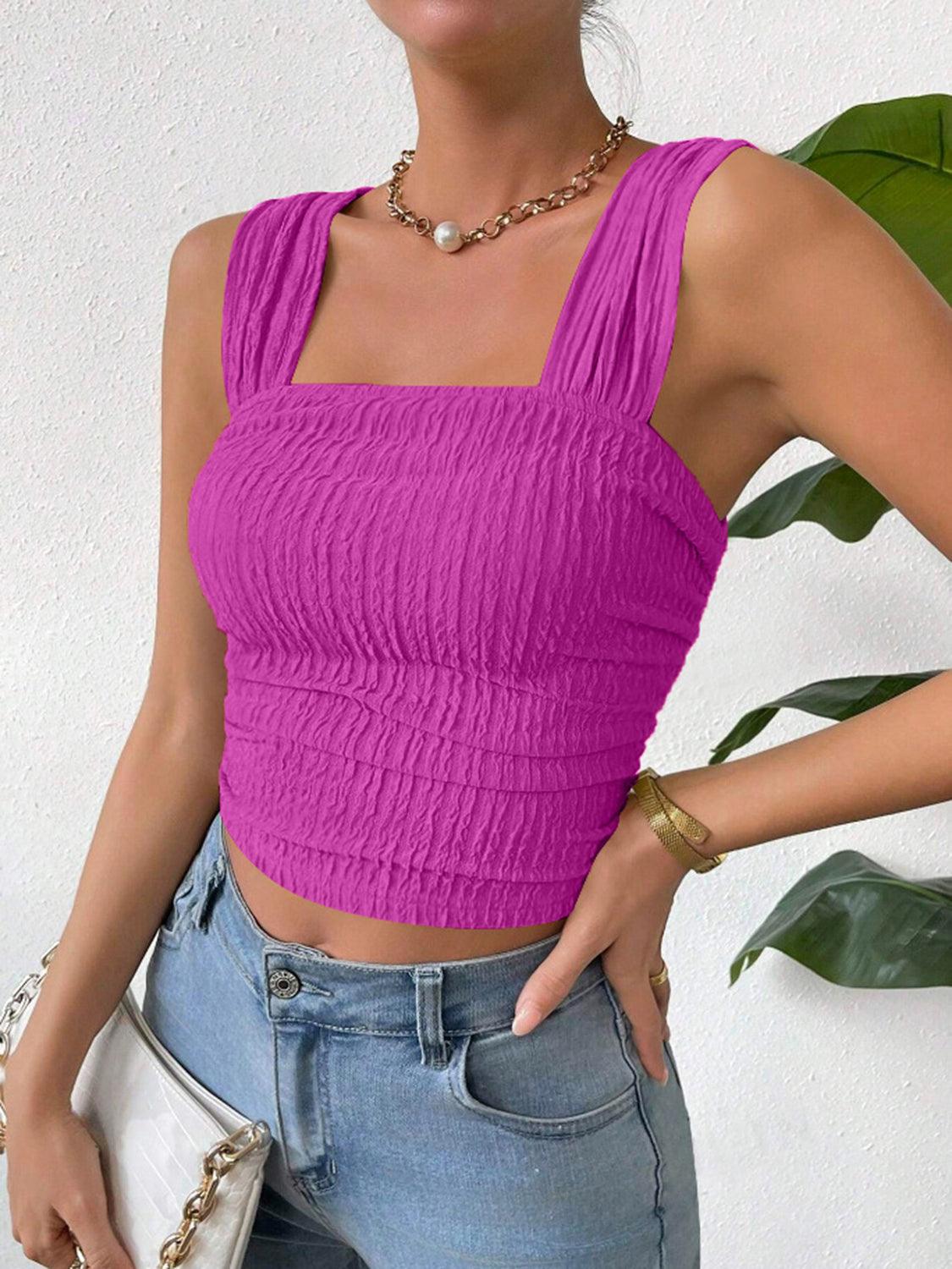 Bona Fide Fashion - Textured Square Neck Wide Strap Tank - Women Fashion - Bona Fide Fashion