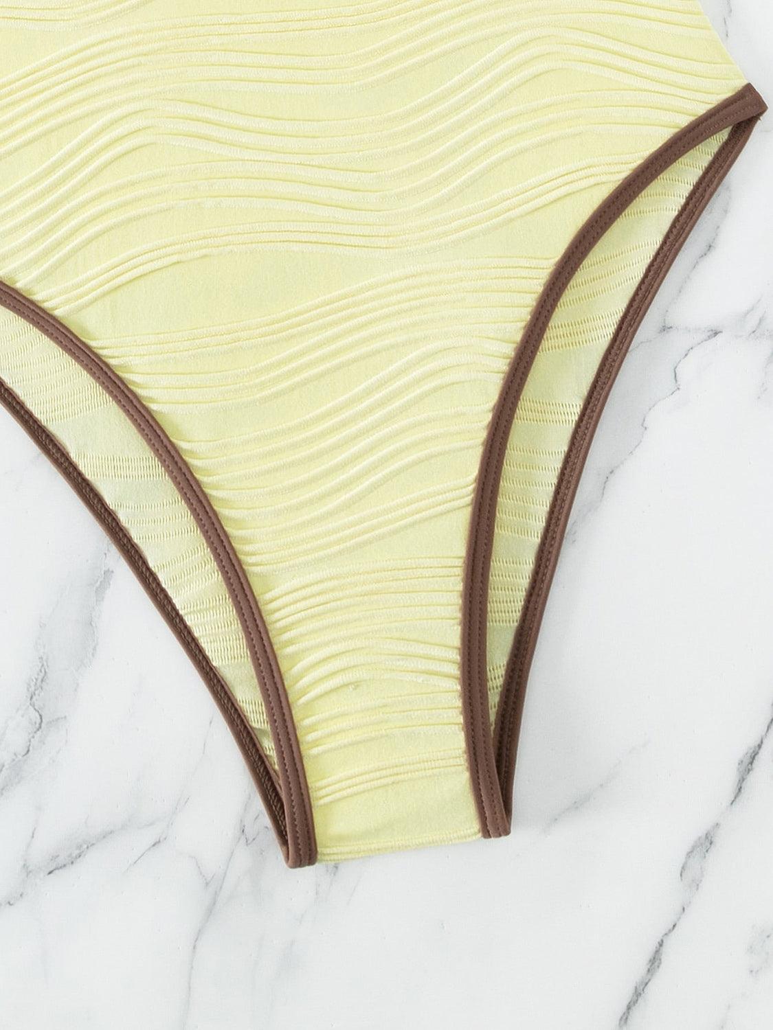 Bona Fide Fashion - Textured V-Neck Spaghetti Strap One-Piece Swimwear - Women Fashion - Bona Fide Fashion