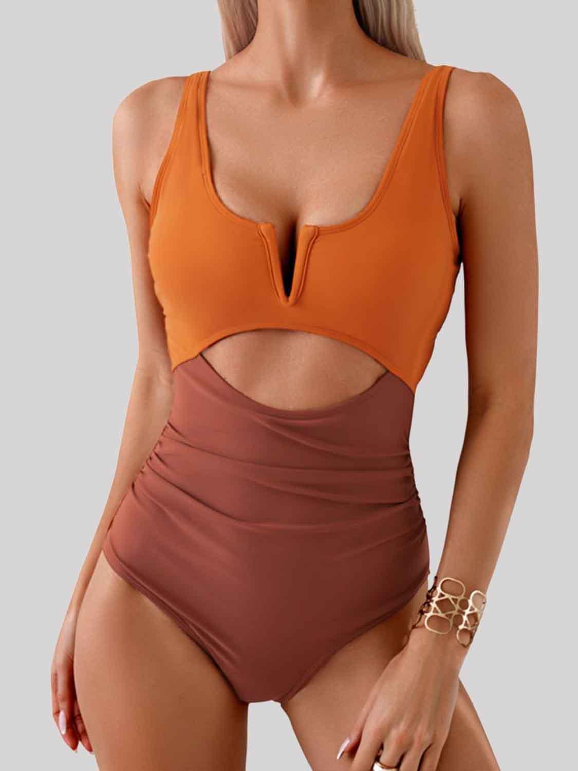 Bona Fide Fashion - Tied Cutout Contrast One-Piece Swimwear - Women Fashion - Bona Fide Fashion