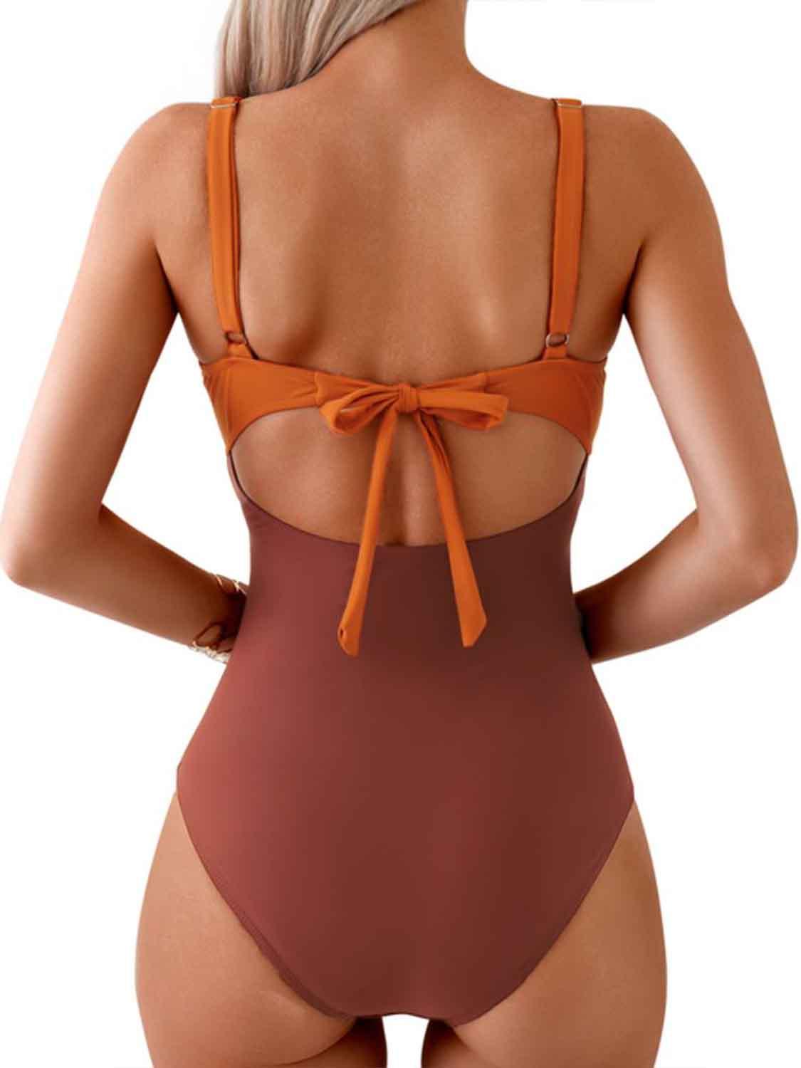 Bona Fide Fashion - Tied Cutout Contrast One-Piece Swimwear - Women Fashion - Bona Fide Fashion