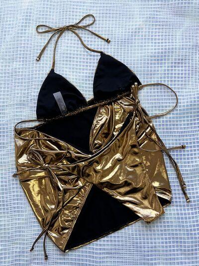 Bona Fide Fashion - Tied Halter Neck Three-Piece Bikini Set - Women Fashion - Bona Fide Fashion