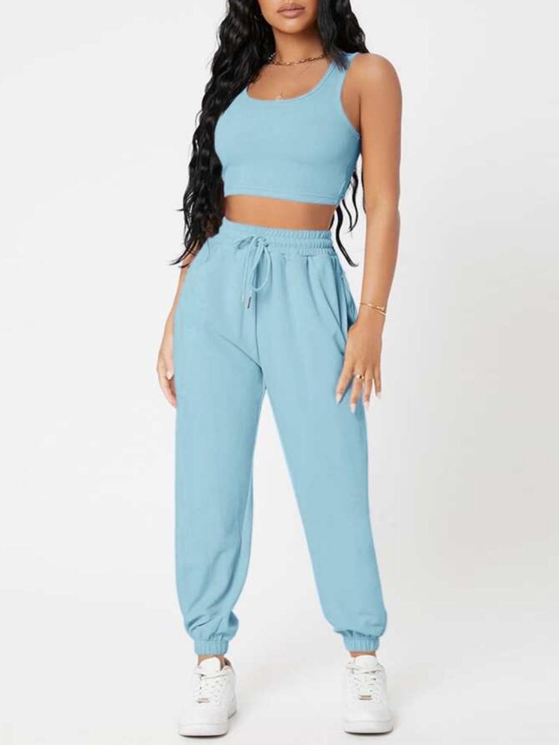 Bona Fide Fashion - Wide Strap Top and Drawstring Joggers Set - Women Fashion - Bona Fide Fashion