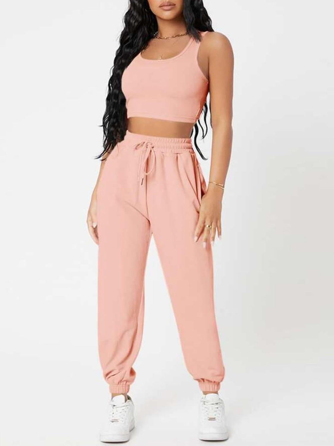 Bona Fide Fashion - Wide Strap Top and Drawstring Joggers Set - Women Fashion - Bona Fide Fashion