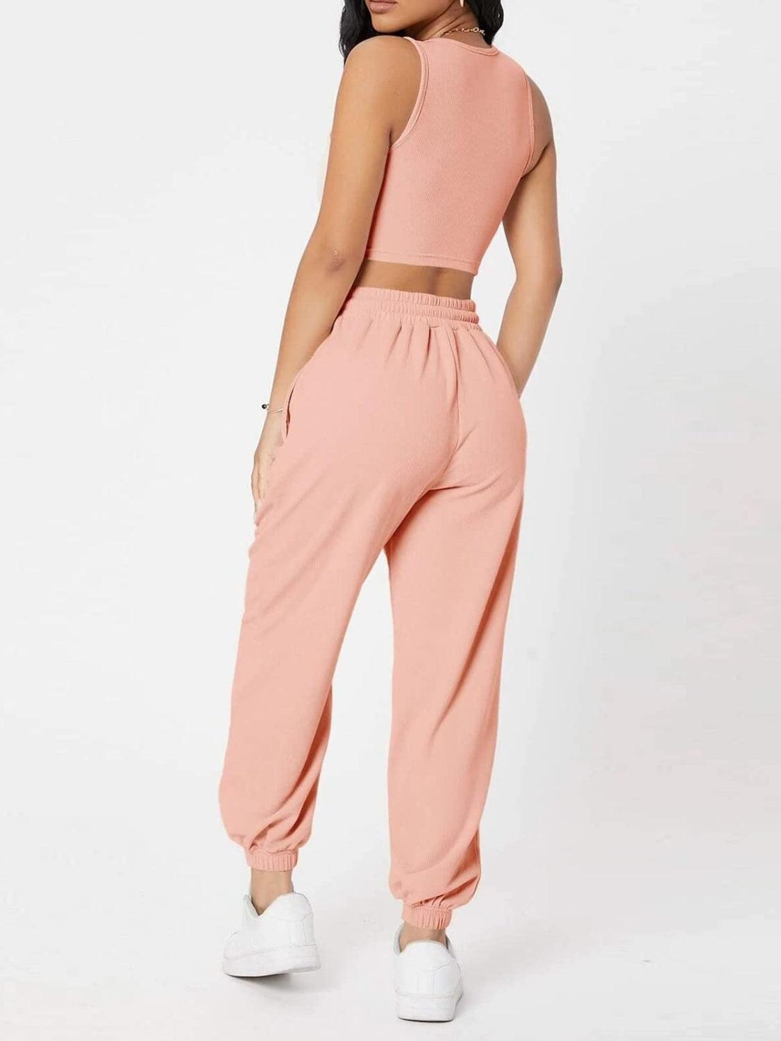 Bona Fide Fashion - Wide Strap Top and Drawstring Joggers Set - Women Fashion - Bona Fide Fashion